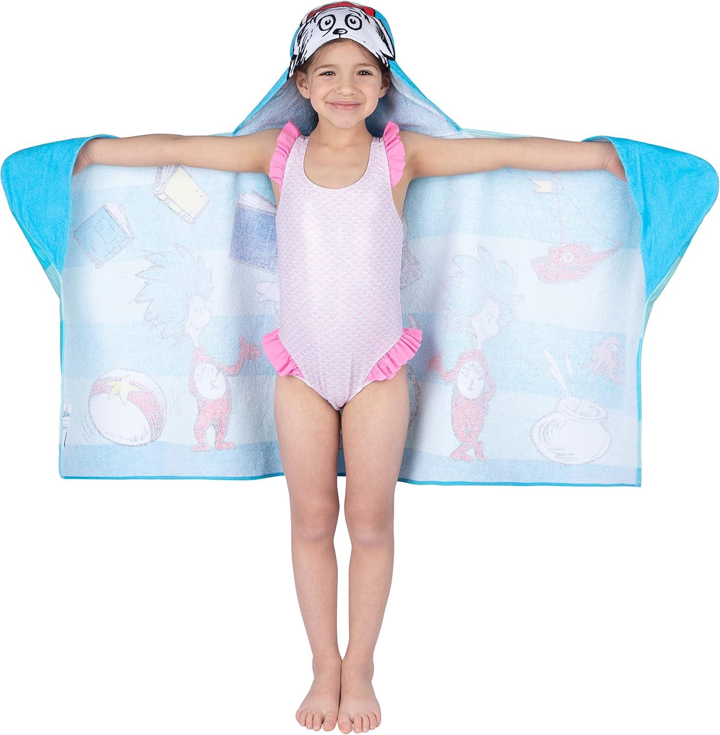 imageMs Rachel Kids Super Soft BathPoolBeach Soft Cotton Terry Hooded Towel Wrap 24 in x 50 in Officially Licensed Product By FrancoDr Seuss Cat in the Hat
