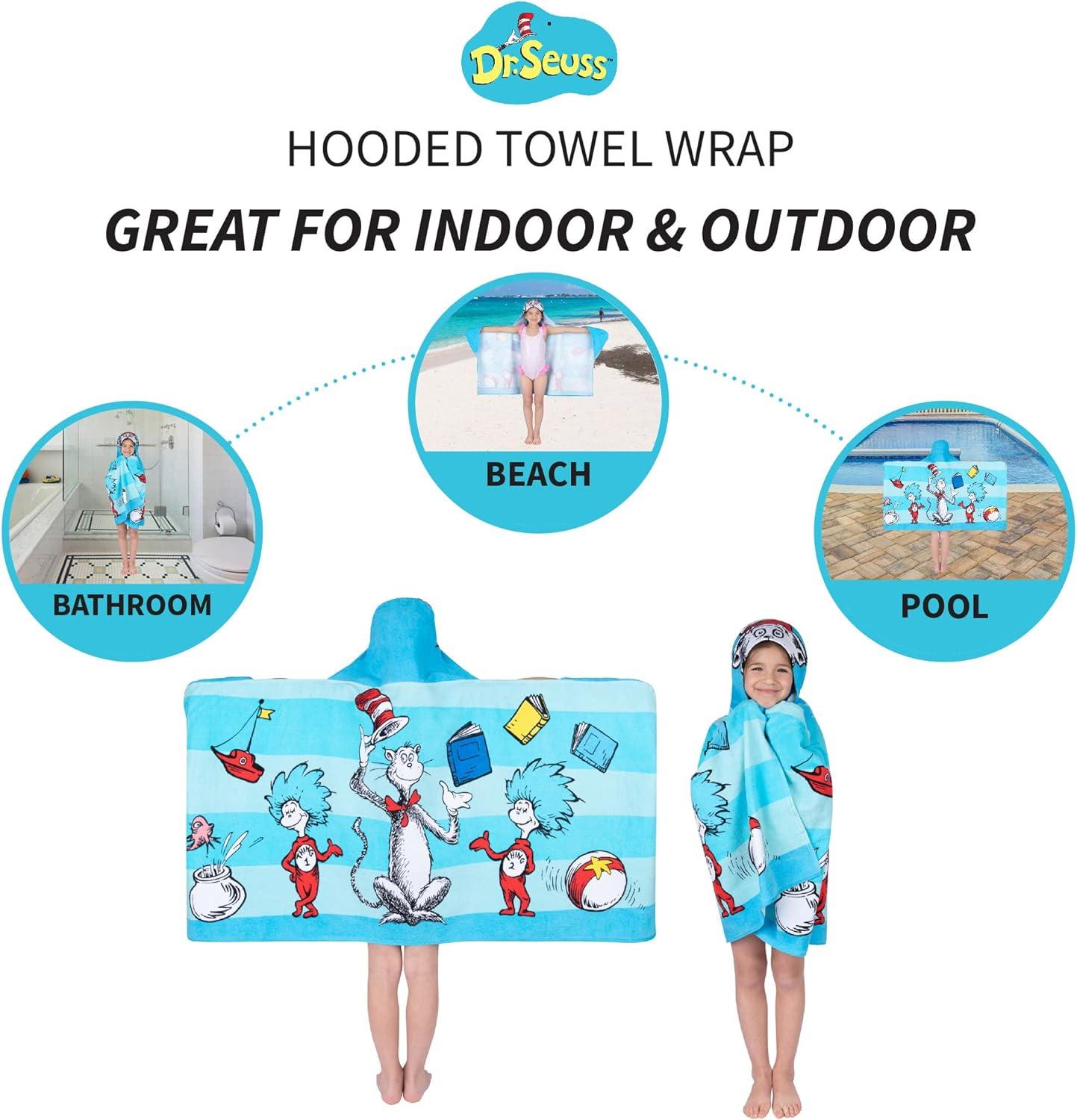 imageMs Rachel Kids Super Soft BathPoolBeach Soft Cotton Terry Hooded Towel Wrap 24 in x 50 in Officially Licensed Product By FrancoDr Seuss Cat in the Hat