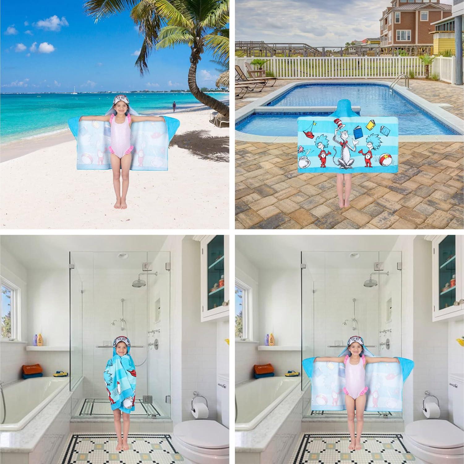 imageMs Rachel Kids Super Soft BathPoolBeach Soft Cotton Terry Hooded Towel Wrap 24 in x 50 in Officially Licensed Product By FrancoDr Seuss Cat in the Hat