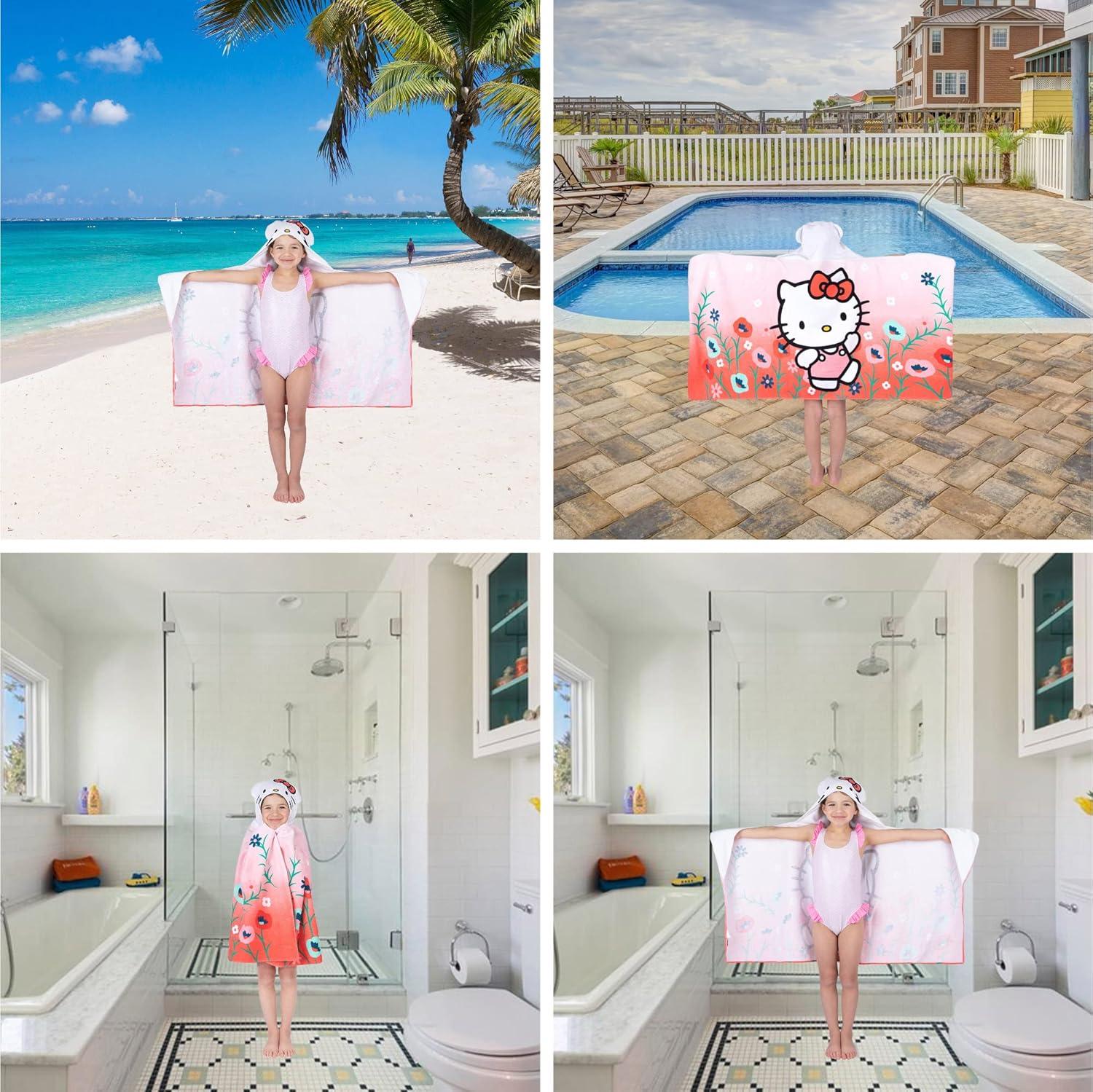 imageMs Rachel Kids Super Soft BathPoolBeach Soft Cotton Terry Hooded Towel Wrap 24 in x 50 in Officially Licensed Product By FrancoHello Kitty