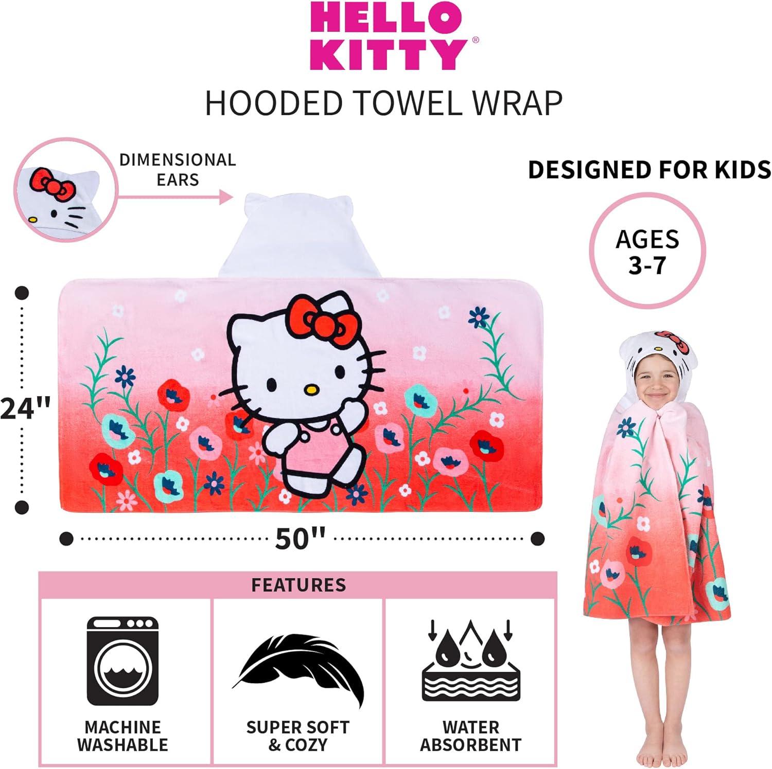 imageMs Rachel Kids Super Soft BathPoolBeach Soft Cotton Terry Hooded Towel Wrap 24 in x 50 in Officially Licensed Product By FrancoHello Kitty