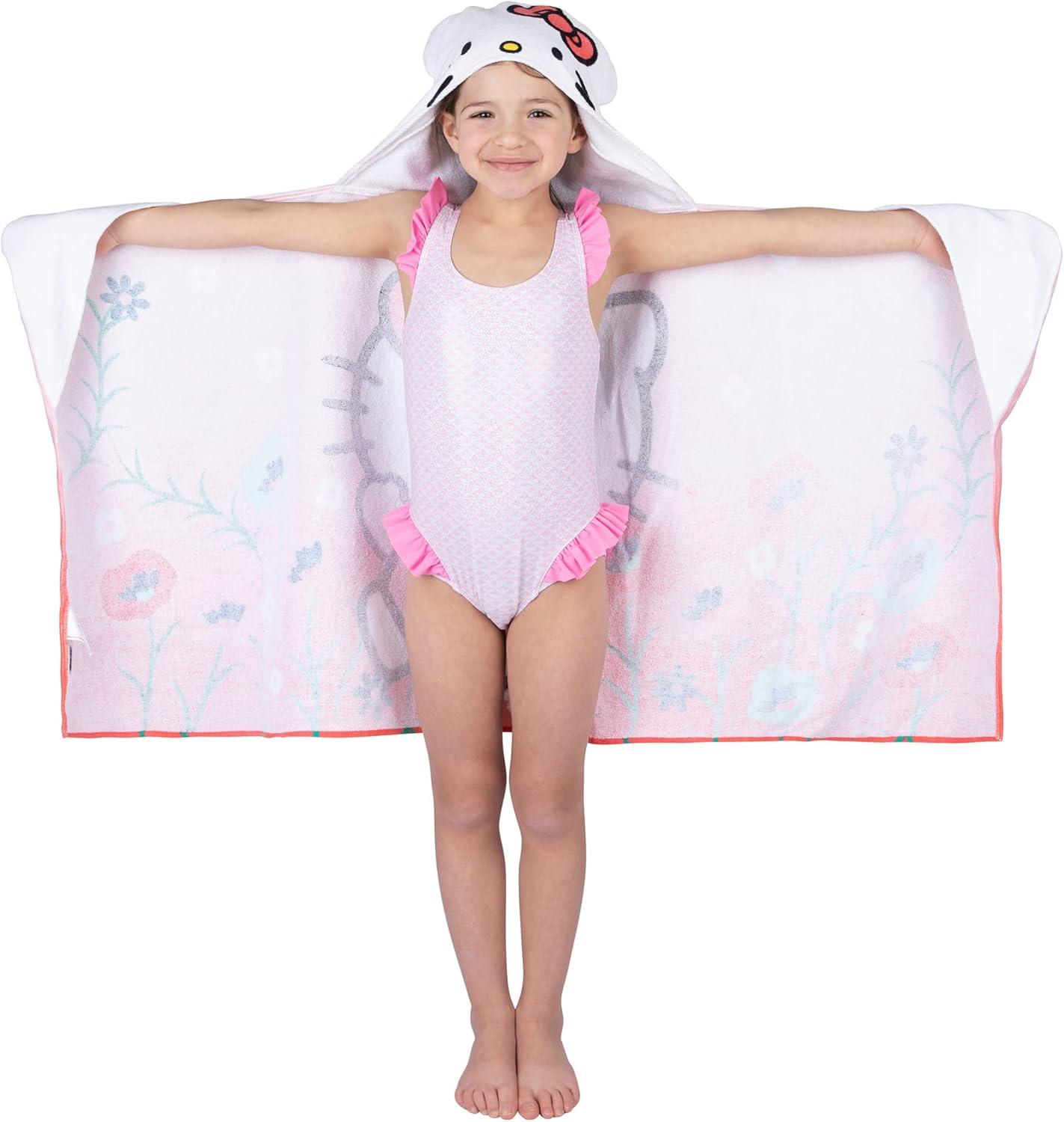 imageMs Rachel Kids Super Soft BathPoolBeach Soft Cotton Terry Hooded Towel Wrap 24 in x 50 in Officially Licensed Product By FrancoHello Kitty
