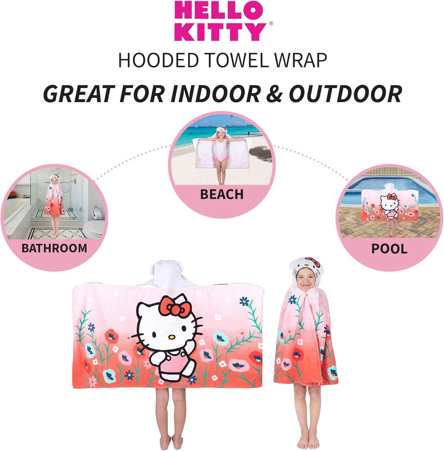 imageMs Rachel Kids Super Soft BathPoolBeach Soft Cotton Terry Hooded Towel Wrap 24 in x 50 in Officially Licensed Product By FrancoHello Kitty