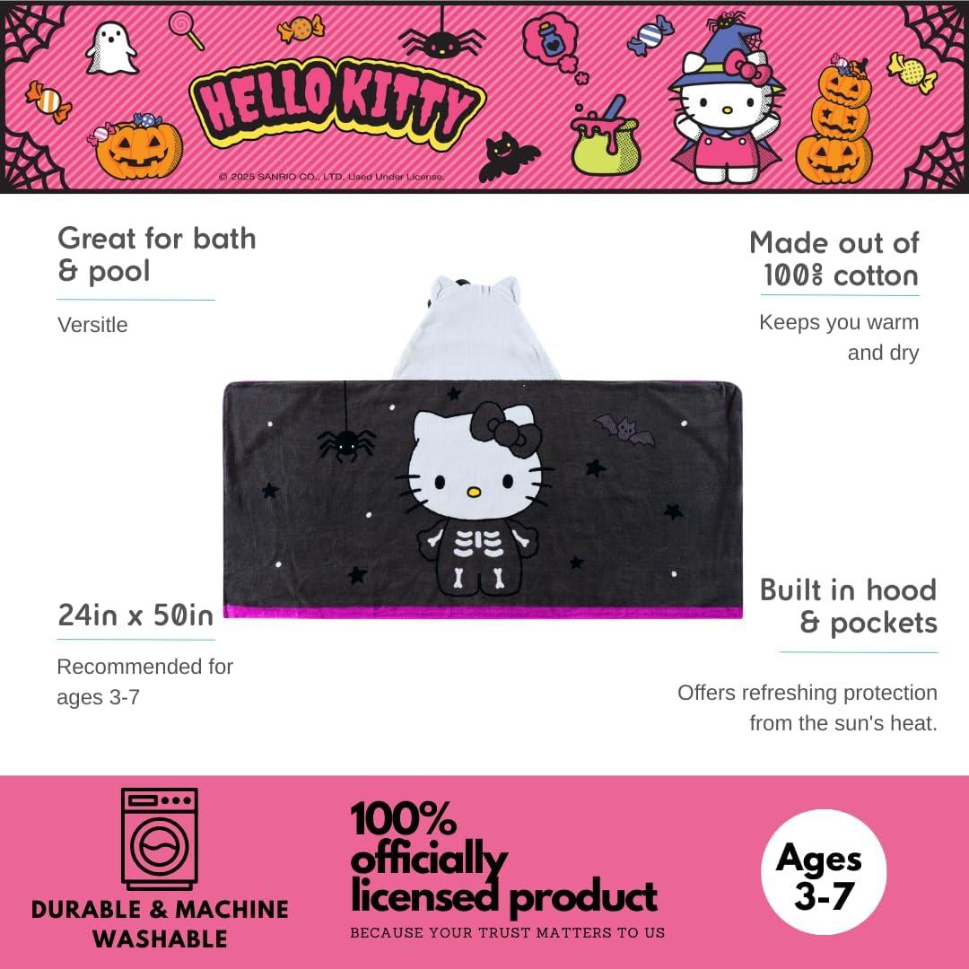 imageMs Rachel Kids Super Soft BathPoolBeach Soft Cotton Terry Hooded Towel Wrap 24 in x 50 in Officially Licensed Product By FrancoHello Kitty Skeleton