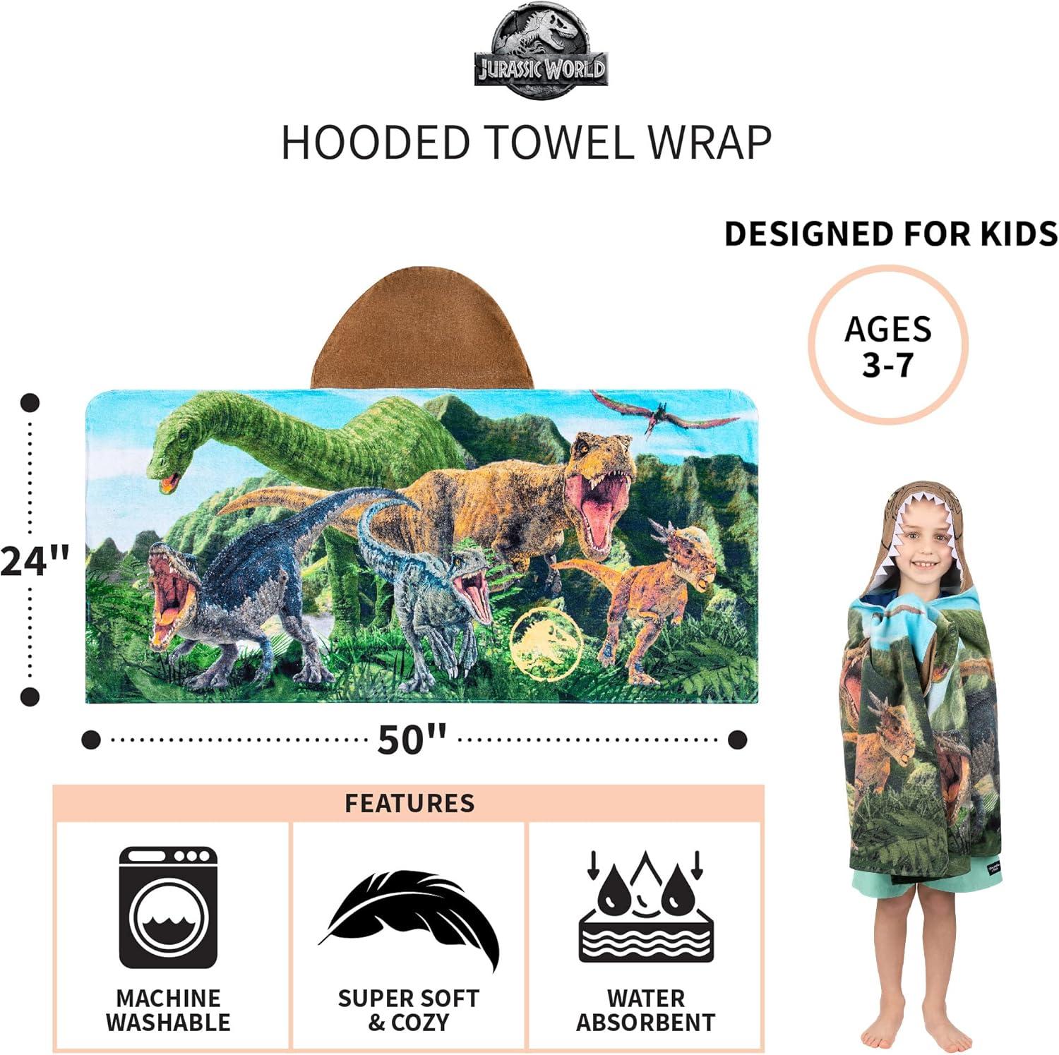 imageMs Rachel Kids Super Soft BathPoolBeach Soft Cotton Terry Hooded Towel Wrap 24 in x 50 in Officially Licensed Product By FrancoJurassic World Dominion