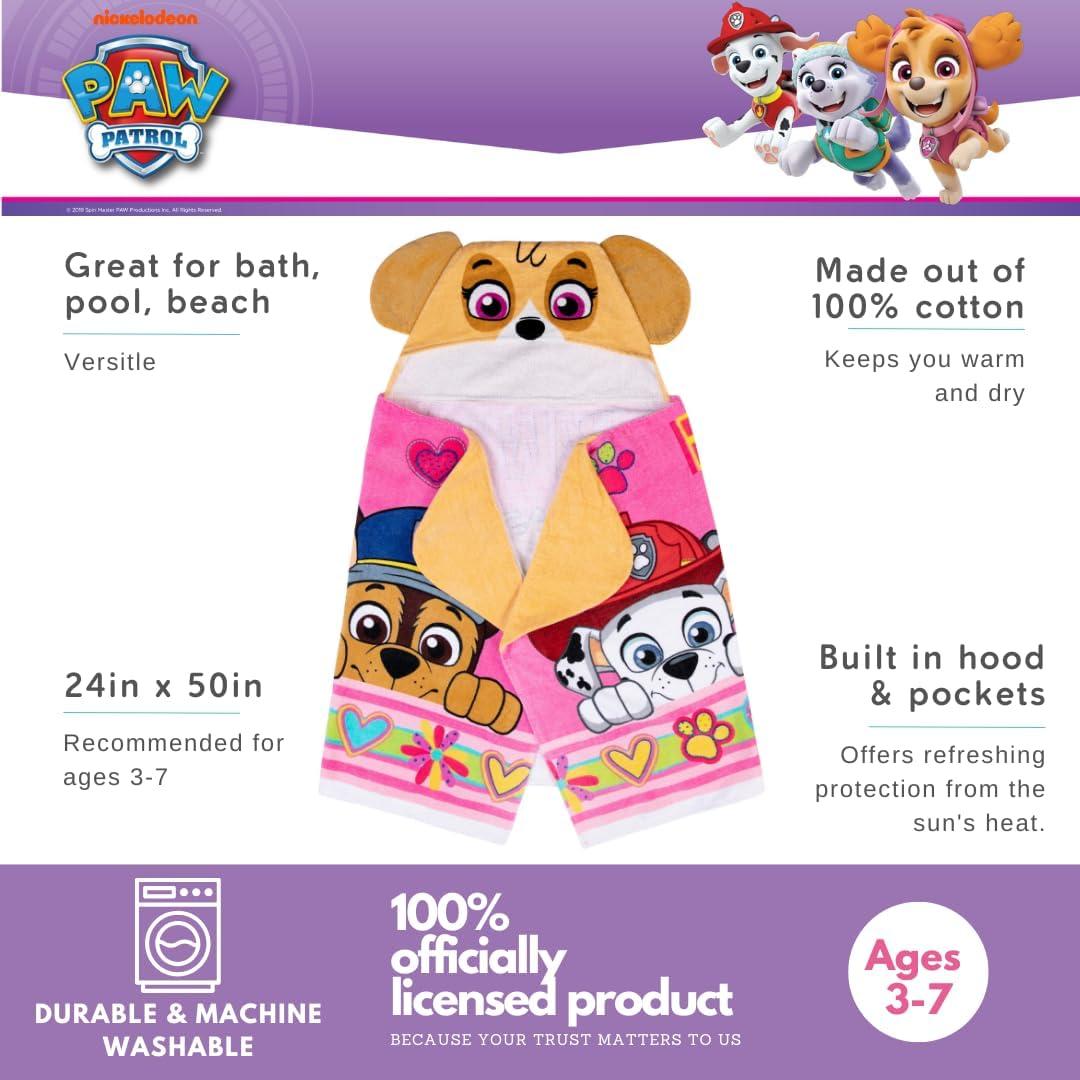 imageMs Rachel Kids Super Soft BathPoolBeach Soft Cotton Terry Hooded Towel Wrap 24 in x 50 in Officially Licensed Product By FrancoPaw Patrol Girl Pawesome Pups