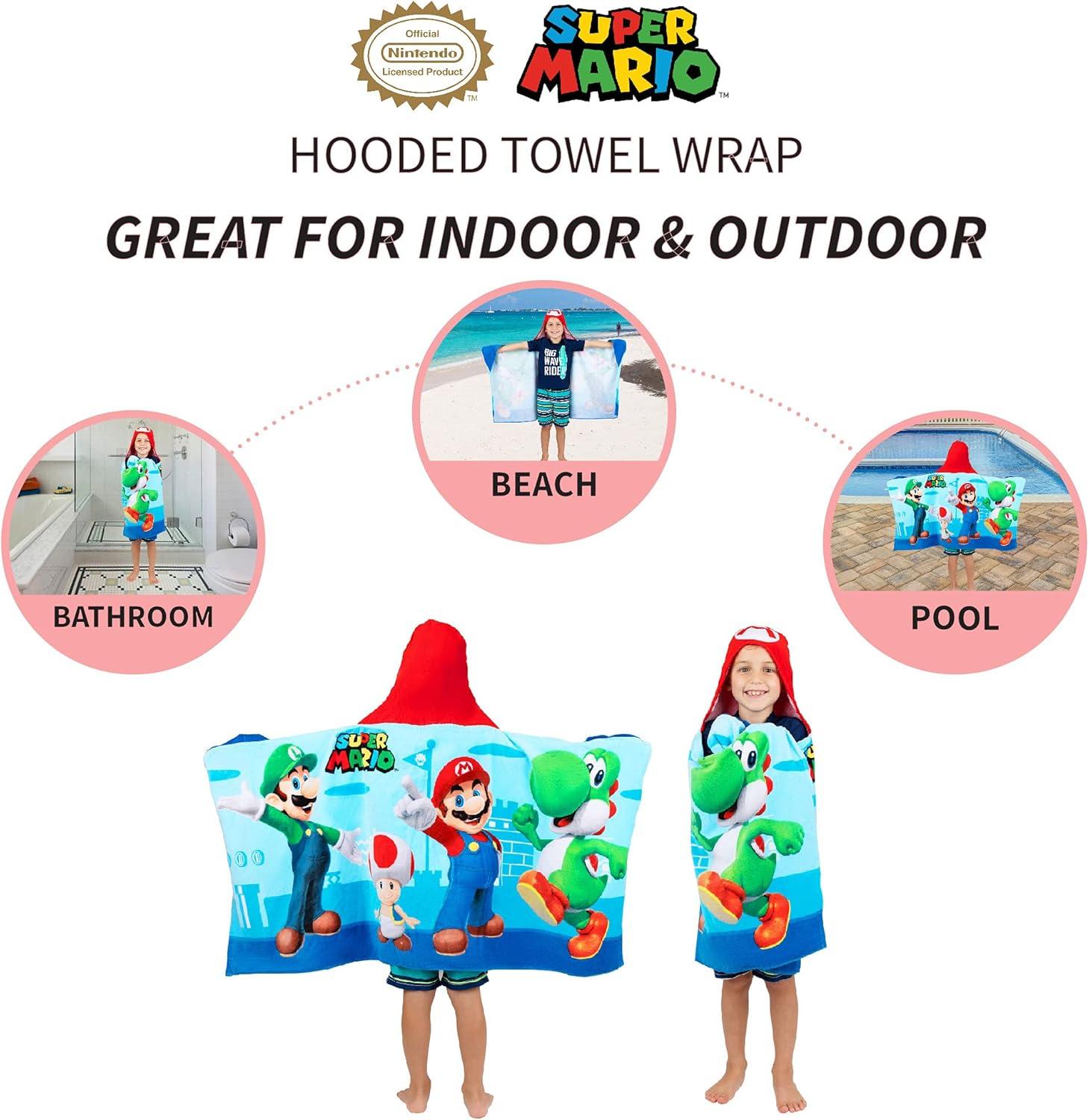 imageMs Rachel Kids Super Soft BathPoolBeach Soft Cotton Terry Hooded Towel Wrap 24 in x 50 in Officially Licensed Product By FrancoSuper Mario