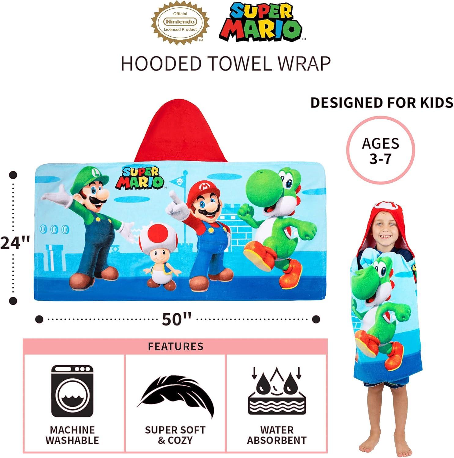 imageMs Rachel Kids Super Soft BathPoolBeach Soft Cotton Terry Hooded Towel Wrap 24 in x 50 in Officially Licensed Product By FrancoSuper Mario