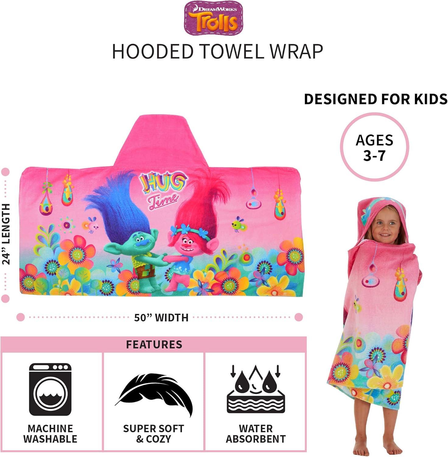 imageMs Rachel Kids Super Soft BathPoolBeach Soft Cotton Terry Hooded Towel Wrap 24 in x 50 in Officially Licensed Product By FrancoTrolls