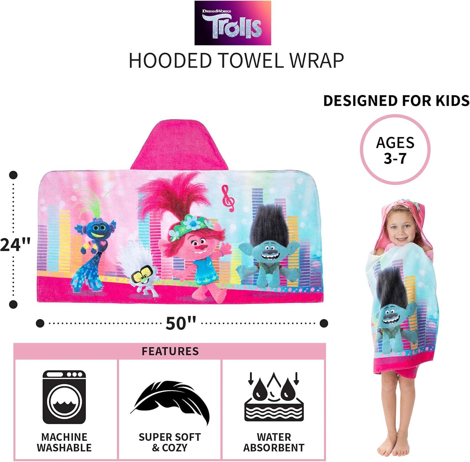 imageMs Rachel Kids Super Soft BathPoolBeach Soft Cotton Terry Hooded Towel Wrap 24 in x 50 in Officially Licensed Product By FrancoTrolls World Tour