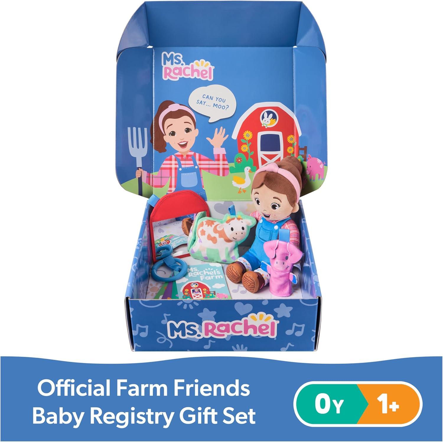 imageMs Rachel Official Farm Friends Baby Registry Gift Set with Plush Animals Cards ampamp Finger Puppet Educational Toys ampamp Baby Toys for Girls ampamp Boys Ages 0