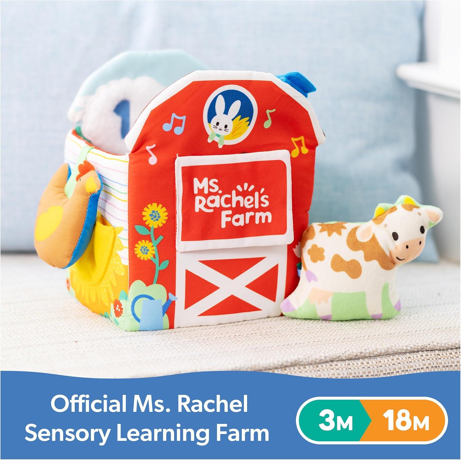 imageMs Rachel Official Sensory Learning Farm Foldable Soft Baby Book with Plush Cow Infant Educational Toys for Babies Ages 3 Months to 18 Months