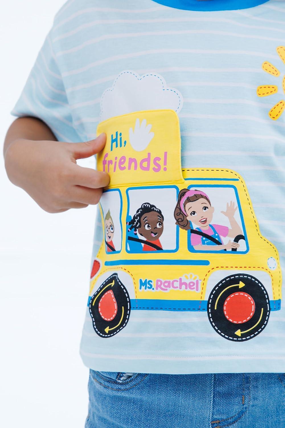 imageMs Rachel TShirt with 3D Flap Infant to Toddler Sizes 12 Months 5TBlue White Stripes Bus