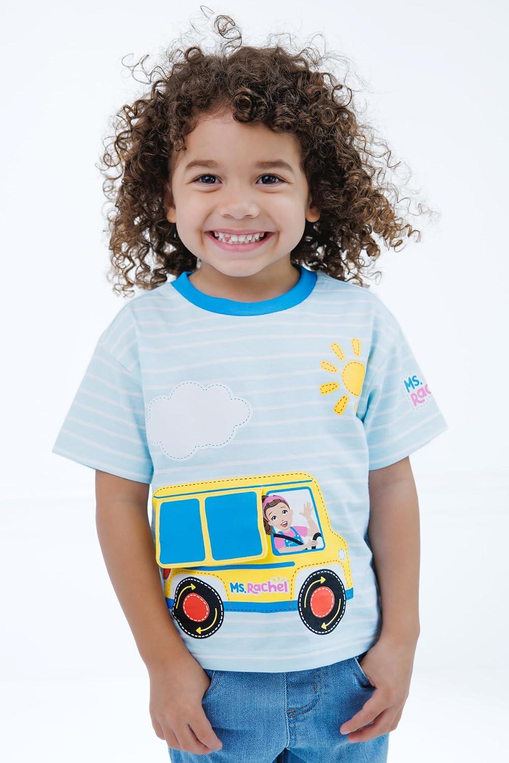 imageMs Rachel TShirt with 3D Flap Infant to Toddler Sizes 12 Months 5TBlue White Stripes Bus