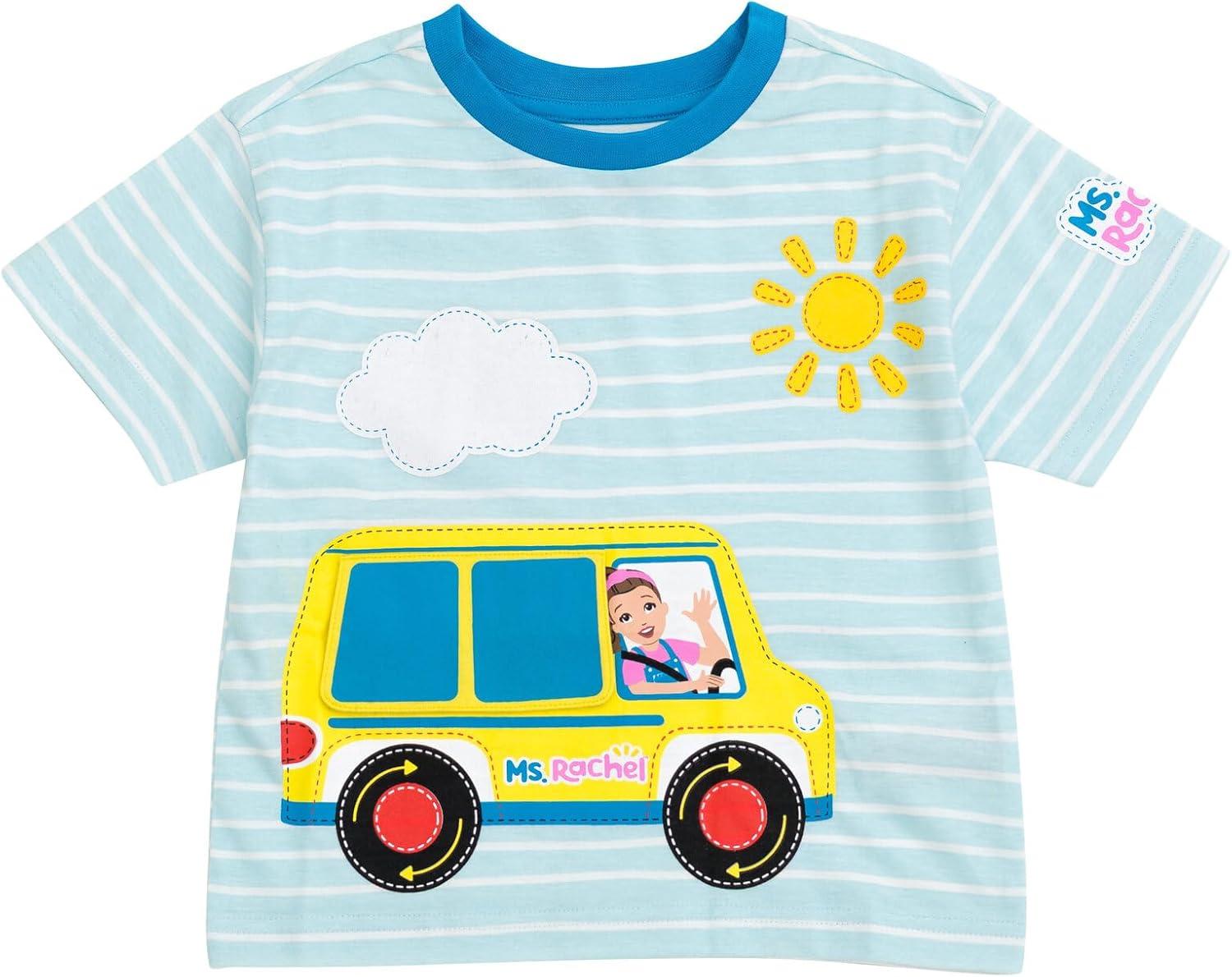 imageMs Rachel TShirt with 3D Flap Infant to Toddler Sizes 12 Months 5TBlue White Stripes Bus