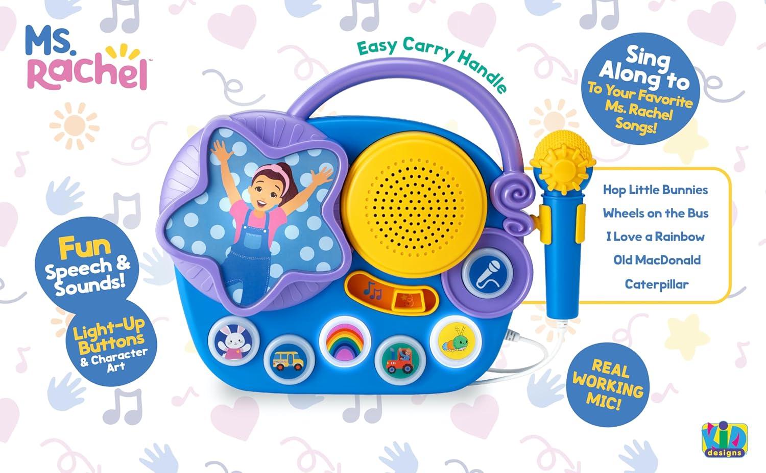 imageeKids Ms Rachel Karaoke Microphone with Boombox for Fans of Toddler Toys Kids Karaoke Machine with Built in Music