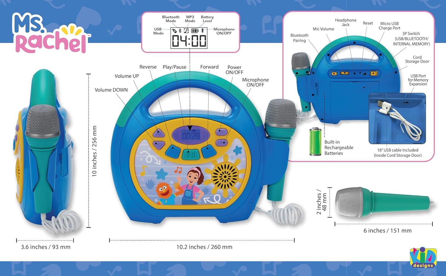 imageeKids Ms Rachel Kids Karaoke Machine Portable Bluetooth Party Speaker with Microphone and Builtin Music Designed for Fans of Ms Rachel Toys