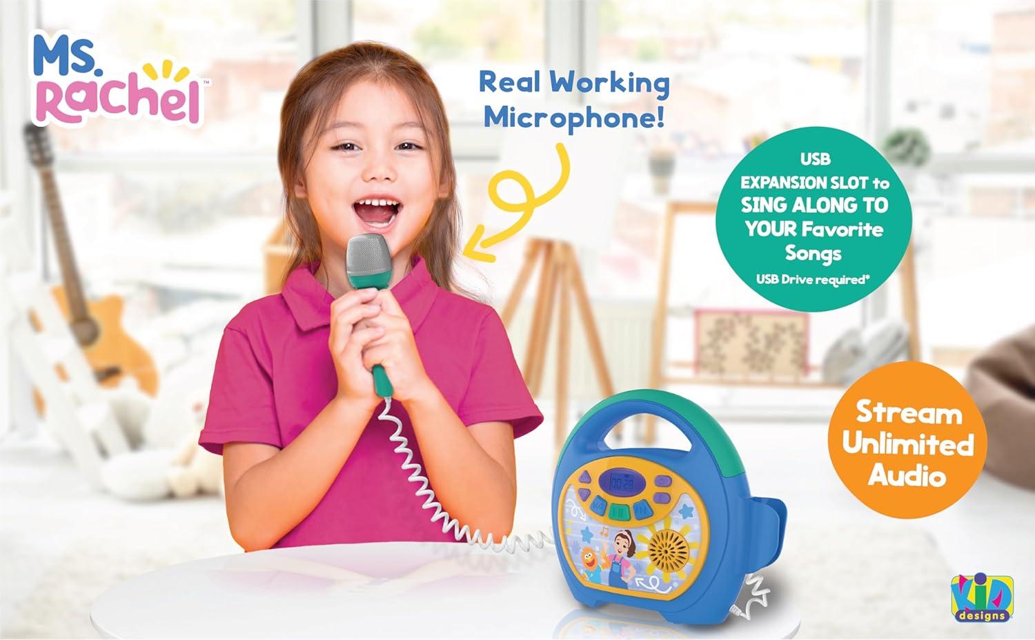 imageeKids Ms Rachel Kids Karaoke Machine Portable Bluetooth Party Speaker with Microphone and Builtin Music Designed for Fans of Ms Rachel Toys