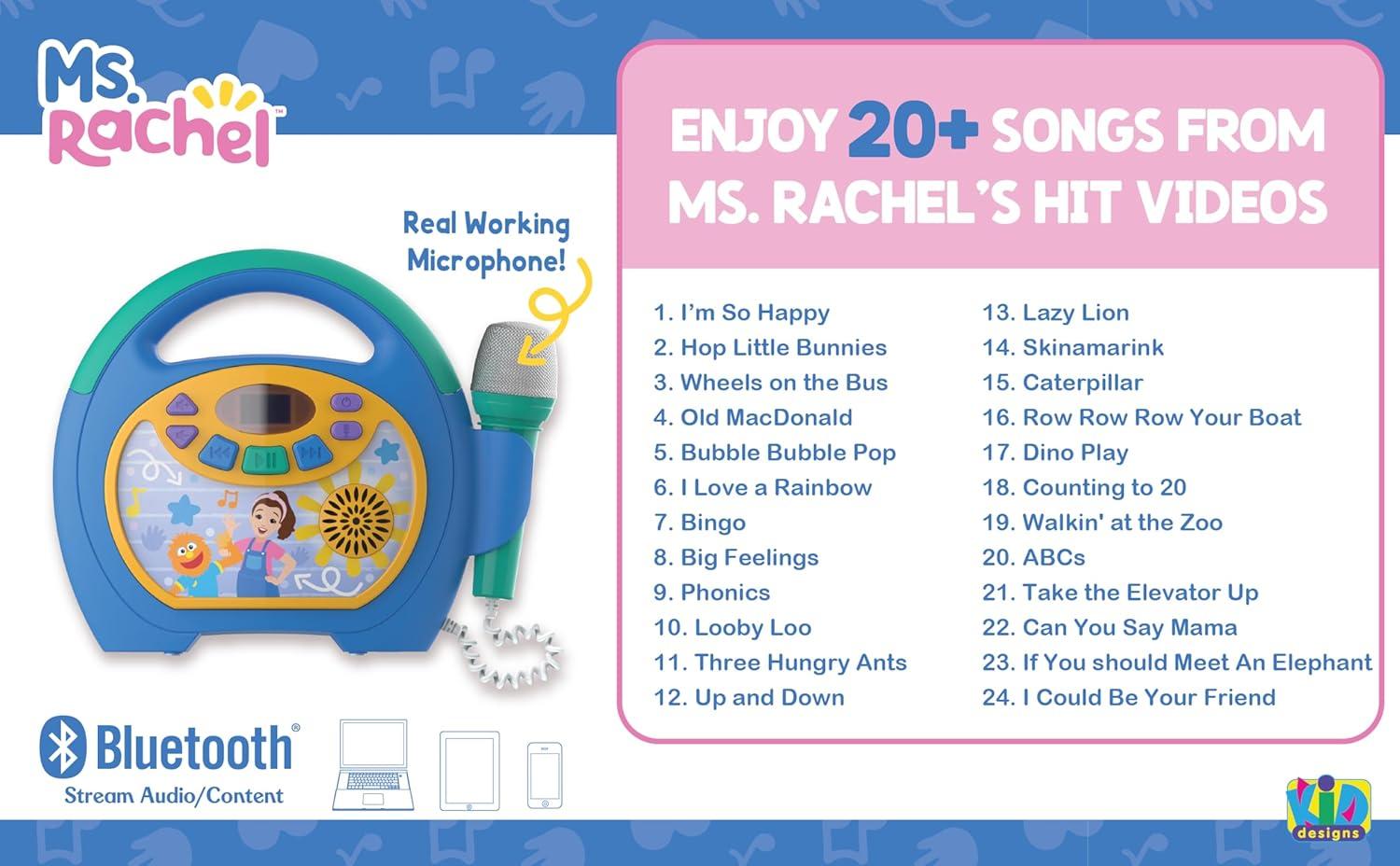 imageeKids Ms Rachel Kids Karaoke Machine Portable Bluetooth Party Speaker with Microphone and Builtin Music Designed for Fans of Ms Rachel Toys