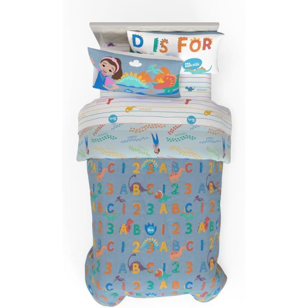 imageFranco Ms Rachel Educational Adventures Dino Learning Kids Bedding Super Soft ampamp Cozy Reversible Microfiber Comforter and Sheet Set 7 Piece Full Size Officially Licensed ProductMs Rachel