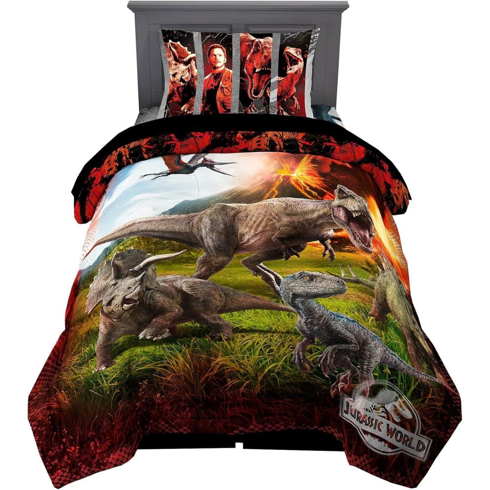 imageFranco Ms Rachel Educational Adventures Kids Bedding Super Soft Microfiber Comforter and Sheet Set 4 Piece Twin Size Officially Licensed ProductJurassic World
