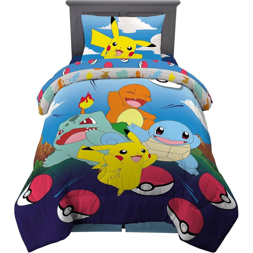 imageFranco Ms Rachel Educational Adventures Kids Bedding Super Soft Microfiber Comforter and Sheet Set 4 Piece Twin Size Officially Licensed ProductPokemon
