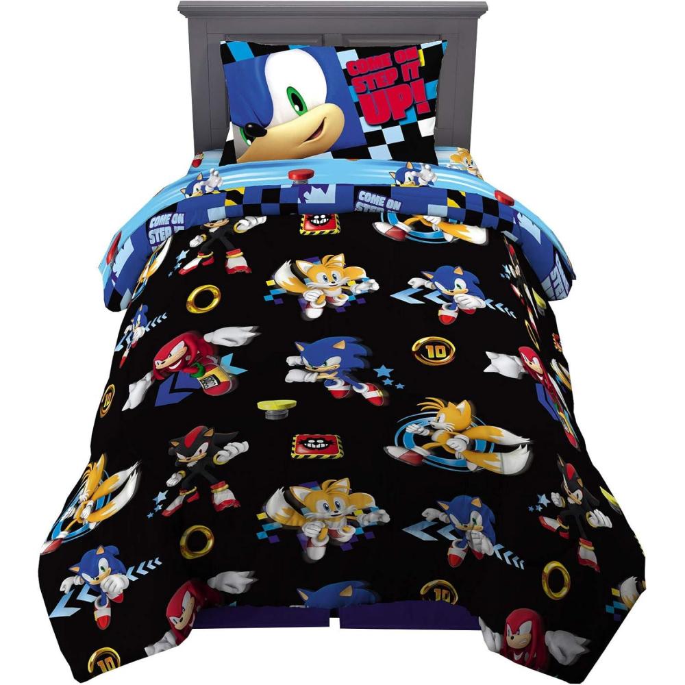 imageFranco Ms Rachel Educational Adventures Kids Bedding Super Soft Microfiber Comforter and Sheet Set 4 Piece Twin Size Officially Licensed ProductSonic the Hedgehog