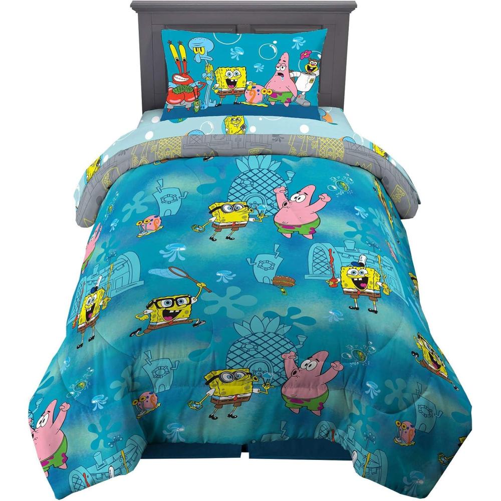 imageFranco Ms Rachel Educational Adventures Kids Bedding Super Soft Microfiber Comforter and Sheet Set 4 Piece Twin Size Officially Licensed ProductSpongebob