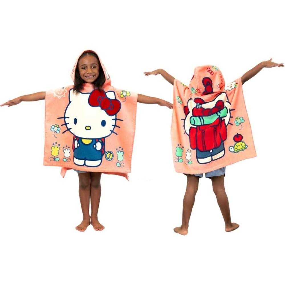 imageFranco Ms Rachel Kids BeachPoolBathCamping Hooded Towel Poncho 24quot X 22quot Absorbent Cotton Cover up Officially Licensed ProductHello Kitty