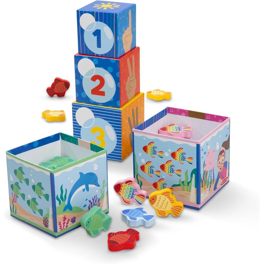 imageMelissa ampamp Doug Ms Rachel Sort and Count Nesting and Stacking Blocks with Wooden Fish Preschool Learning Toy for Boys Girls FSC Certified