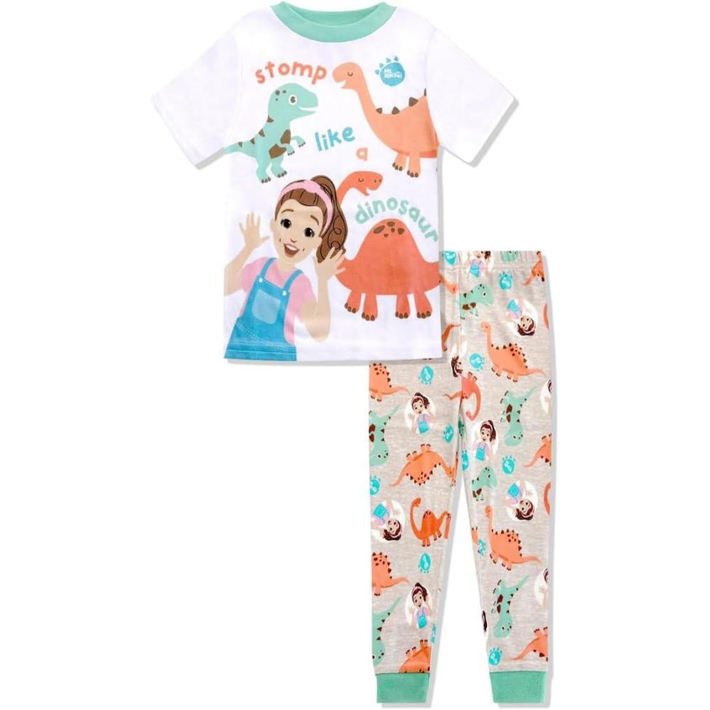imageMs Rachel 2 Piece Pajama Set Toddler Girls Boys PJ Set Short Sleeve Shirt ampamp Pants Kids Sleepwear Set Official LicenseGreen Dino