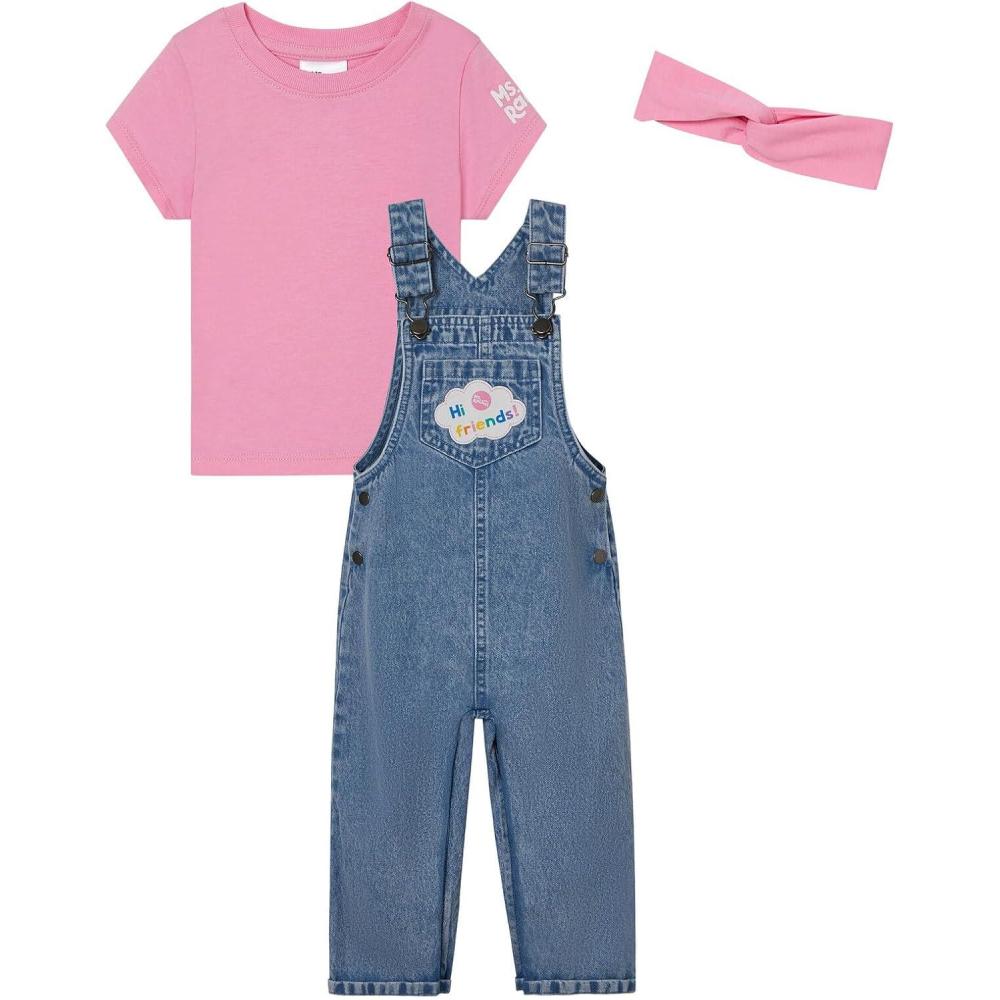 imageMs Rachel Cosplay Denim Overall TShirt and Headband 3 Piece Outfit Set Infant to Toddler Sizes 12 Months 5TBlue Denim Pink
