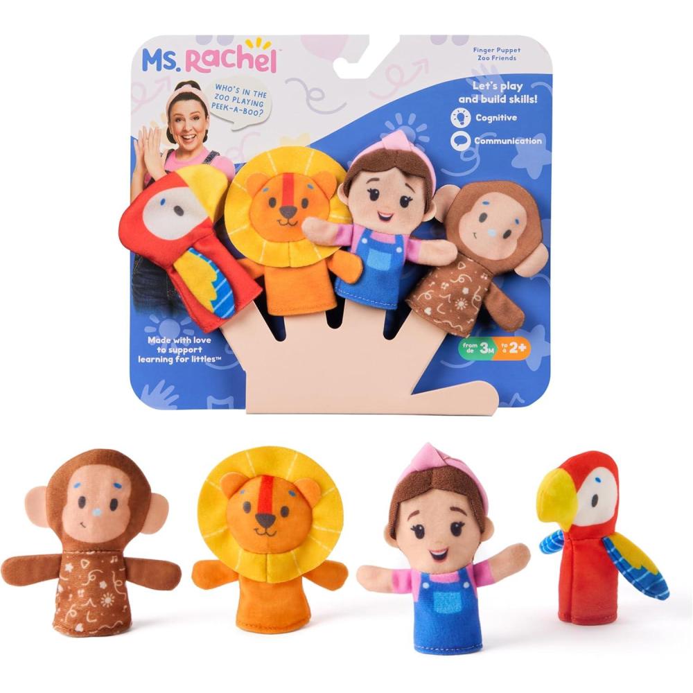 imageMs Rachel Finger Puppets Zoo Friends 4Pack Lion Monkey ampamp Parrot Educational Toys ampamp Animal Puppets Toddler Toys for Girls ampamp Boys Ages 6 Months2