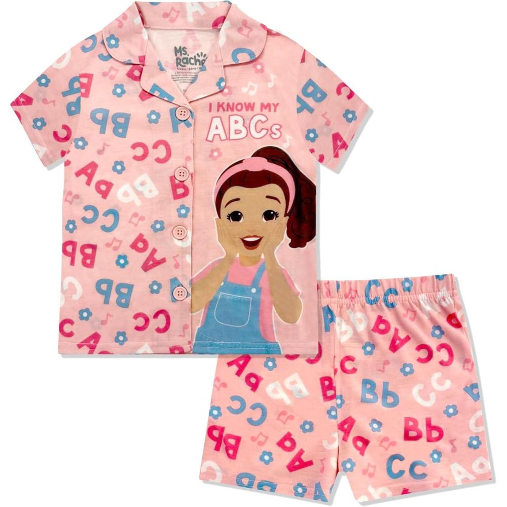 imageMs Rachel Girls Pajama Set 2 Piece Cozy Girls Pjs Button Down Short Sleeve ampamp Shorts For Toddler Kids Official ProductPink