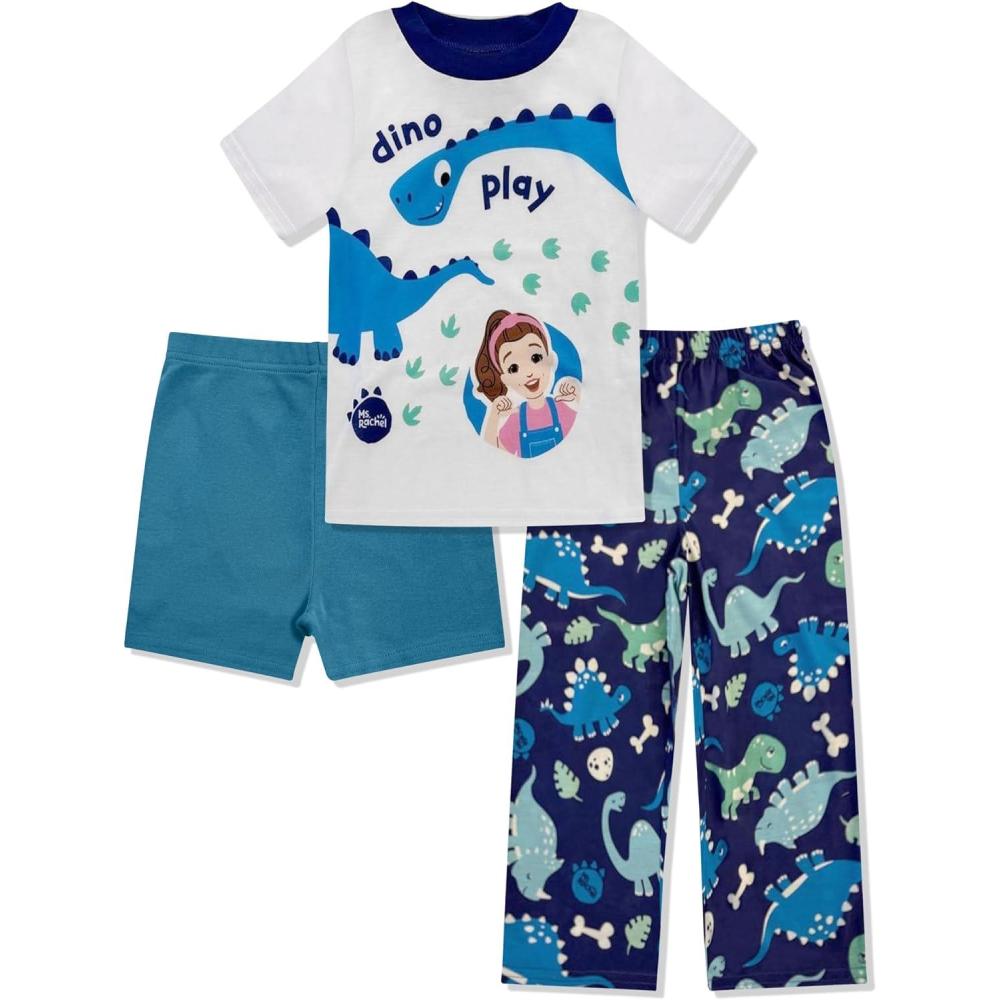imageMs Rachel Kids Pajama Set 3 Piece Sleepwear Set with Pants Shirt ampamp Shorts Girls ampamp Boys Toddler Pjs Official ProductBoys Dino
