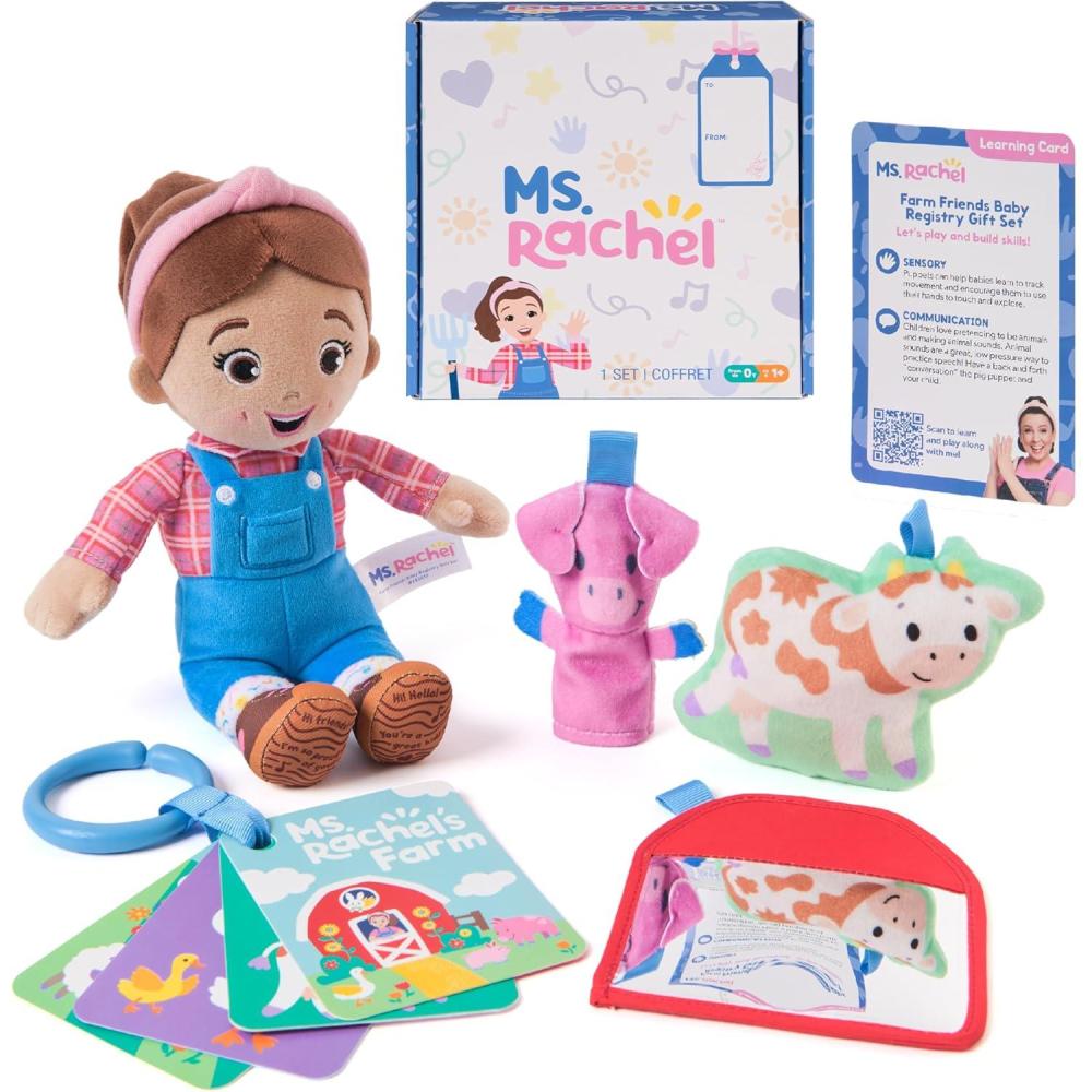 imageMs Rachel Official Farm Friends Baby Registry Gift Set with Plush Animals Cards ampamp Finger Puppet Educational Toys ampamp Baby Toys for Girls ampamp Boys Ages 0