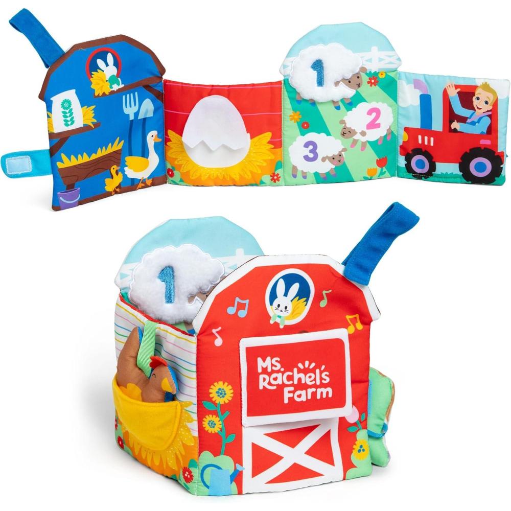 imageMs Rachel Official Sensory Learning Farm Foldable Soft Baby Book with Plush Cow Infant Educational Toys for Babies Ages 3 Months to 18 Months