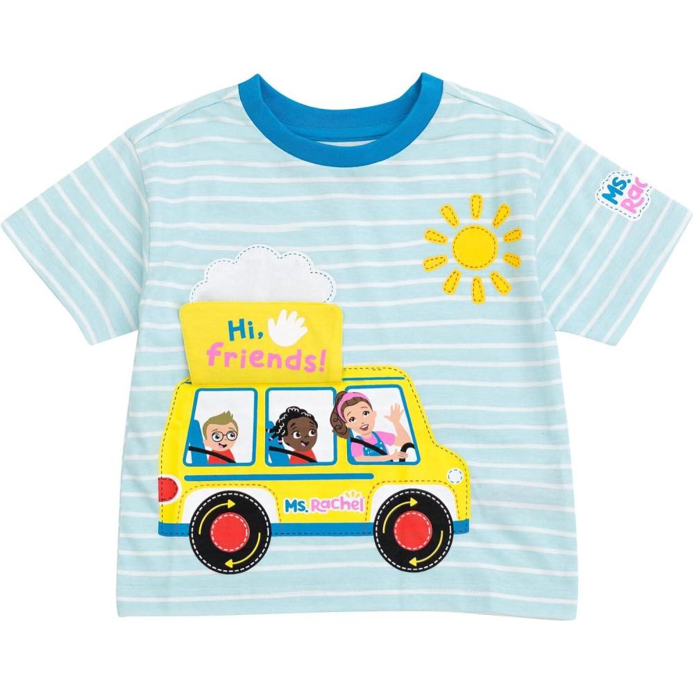 imageMs Rachel TShirt with 3D Flap Infant to Toddler Sizes 12 Months 5TBlue White Stripes Bus