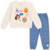 Ms. Rachel Animals Fleece Crossover Sweatshirt and Jogger Pants Outfit Set Infant to Toddler Sizes (12 Months – 5T)(White / Blue)