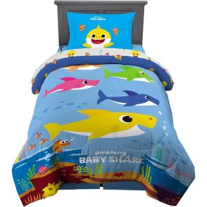 Franco Ms. Rachel Educational Adventures Kids Bedding Super Soft Microfiber Comforter and Sheet Set, 4 Piece Twin Size, (Officially Licensed Product)(Baby Shark)