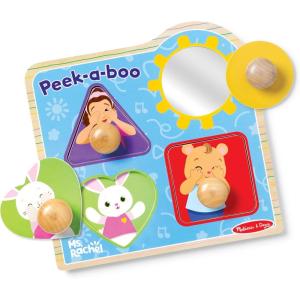 Melissa & Doug® Ms. Rachel™ Wooden Peek-a-Boo Jumbo Peg Puzzle, 4-Piece with Mirror, Toddler Toys for Boys and Girls Ages 1+ Years