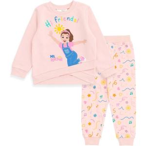 Ms. Rachel Animals Fleece Crossover Sweatshirt and Jogger Pants Outfit Set Infant to Toddler Sizes (12 Months – 5T)(Baby Pink)