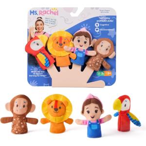 Ms. Rachel Finger Puppets Zoo Friends 4-Pack, Lion, Monkey & Parrot, Educational Toys & Animal Puppets, Toddler Toys for Girls & Boys Ages 6 Months-2+
