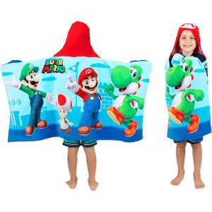 Ms. Rachel Kids Super Soft Bath/Pool/Beach Soft Cotton Terry Hooded Towel Wrap, 24 in x 50 in, (Officially Licensed Product) By Franco(Super Mario)