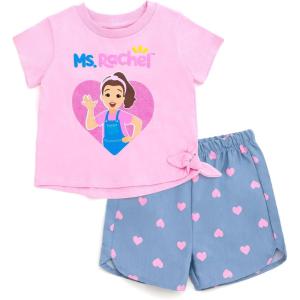 Ms. Rachel T-Shirt and Chambray Shorts Outfit Set Infant to Toddler Sizes (12 Months – 5T)(Pink / Blue)