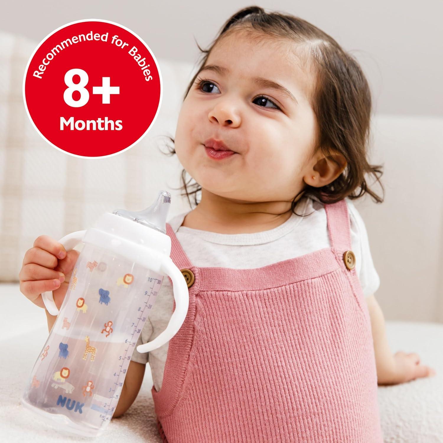 imageNUK Learner Cup Ms Rachel 10 oz 8 Months 2 Pack Soft Spout EasyGrip Handles BPA Free Spill Proof Transition Sippy CupFruits and Animals