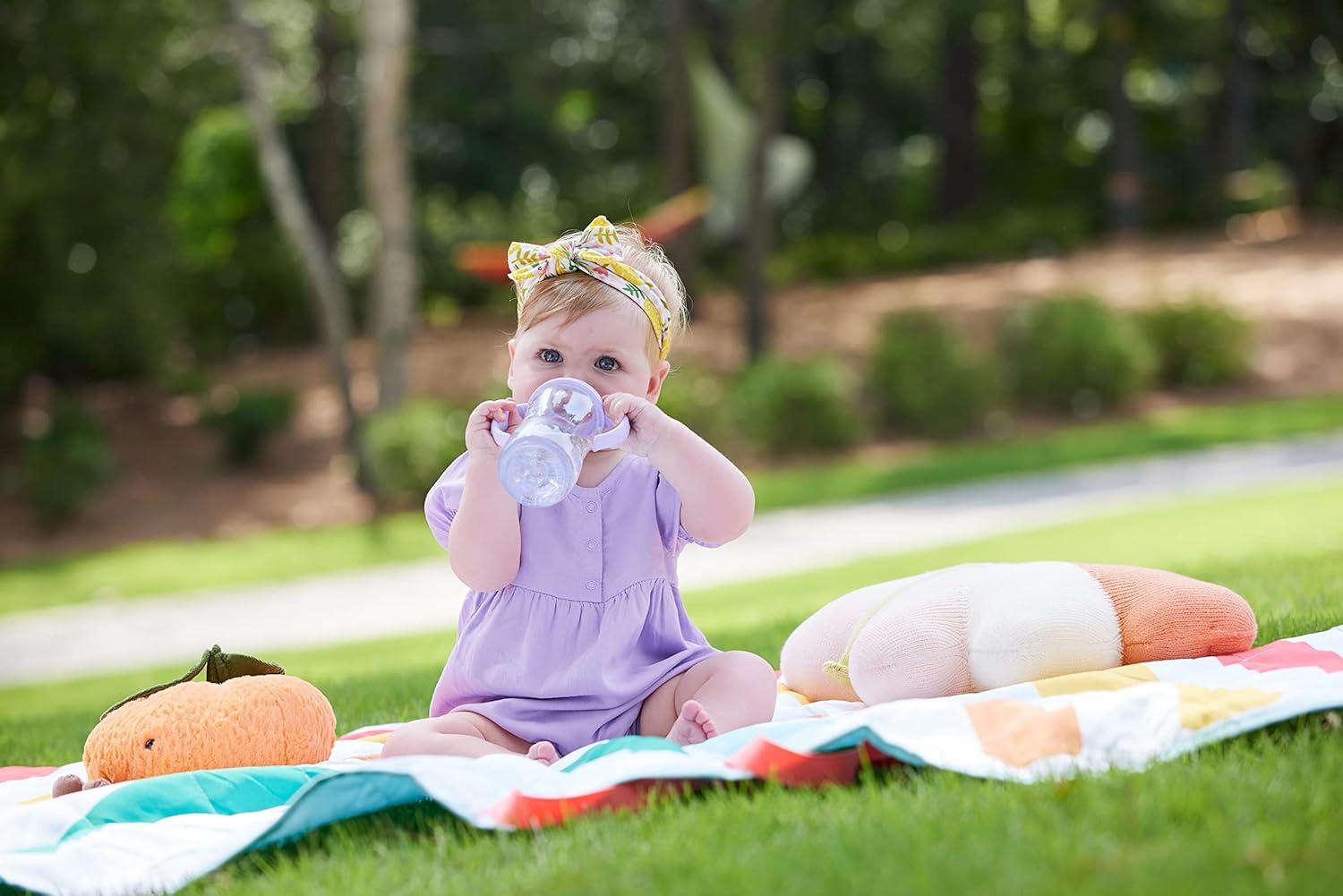 imageNUK Learner Cup Ms Rachel 10 oz 8 Months 2 Pack Soft Spout EasyGrip Handles BPA Free Spill Proof Transition Sippy CupGray Stars