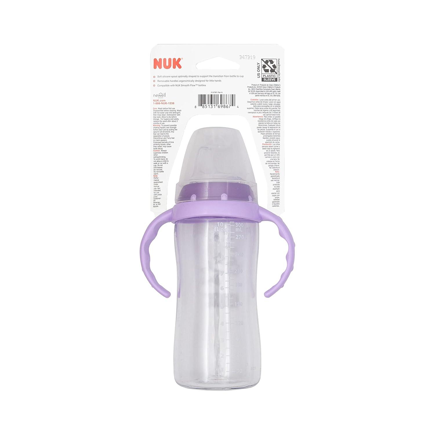 imageNUK Learner Cup Ms Rachel 10 oz 8 Months 2 Pack Soft Spout EasyGrip Handles BPA Free Spill Proof Transition Sippy CupPurple Stars