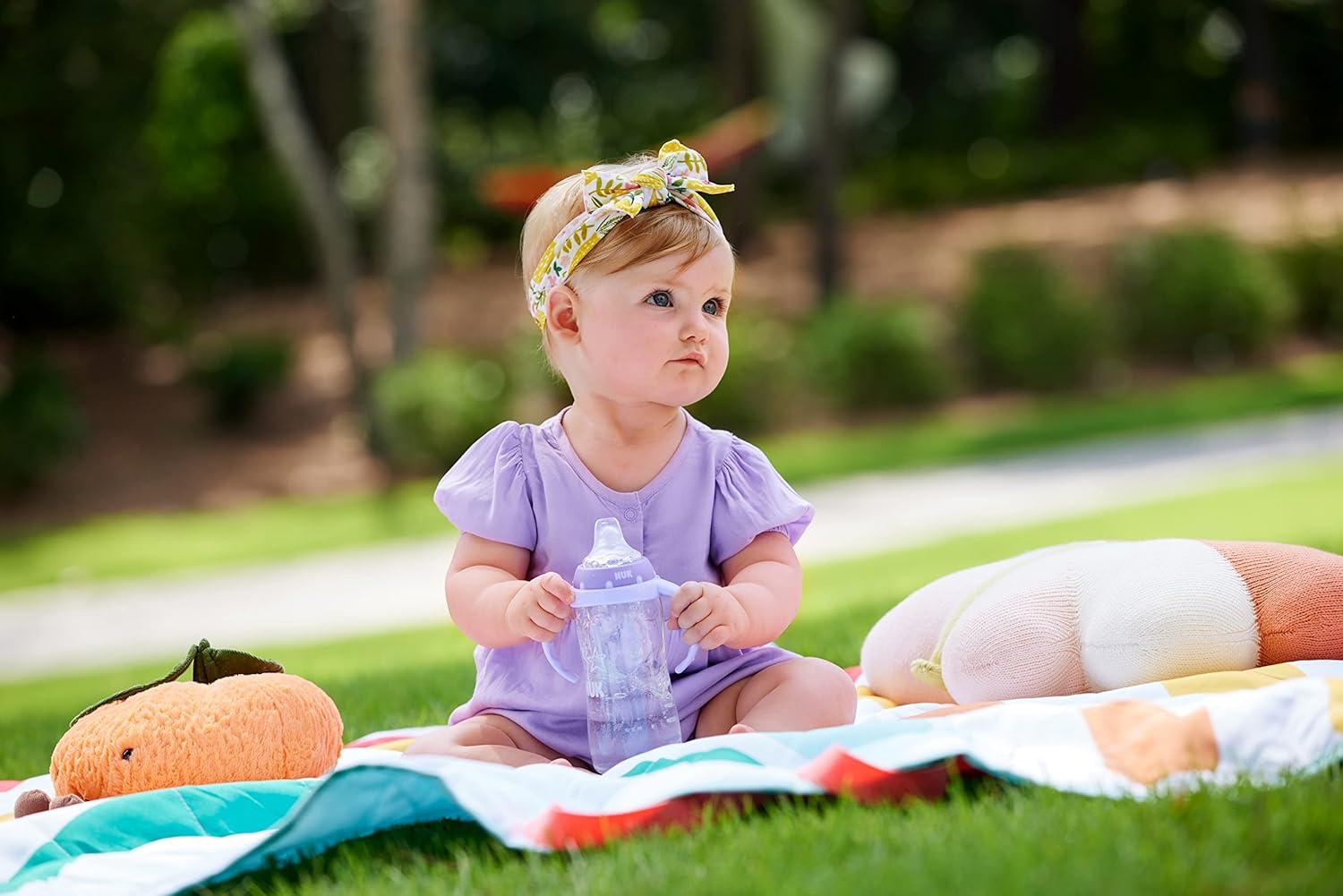 imageNUK Learner Cup Ms Rachel 10 oz 8 Months 2 Pack Soft Spout EasyGrip Handles BPA Free Spill Proof Transition Sippy CupPurple Stars