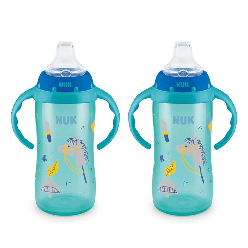 imageNUK Learner Cup Ms Rachel 10 oz 8 Months 2 Pack Soft Spout EasyGrip Handles BPA Free Spill Proof Transition Sippy CupBlue Kingdom